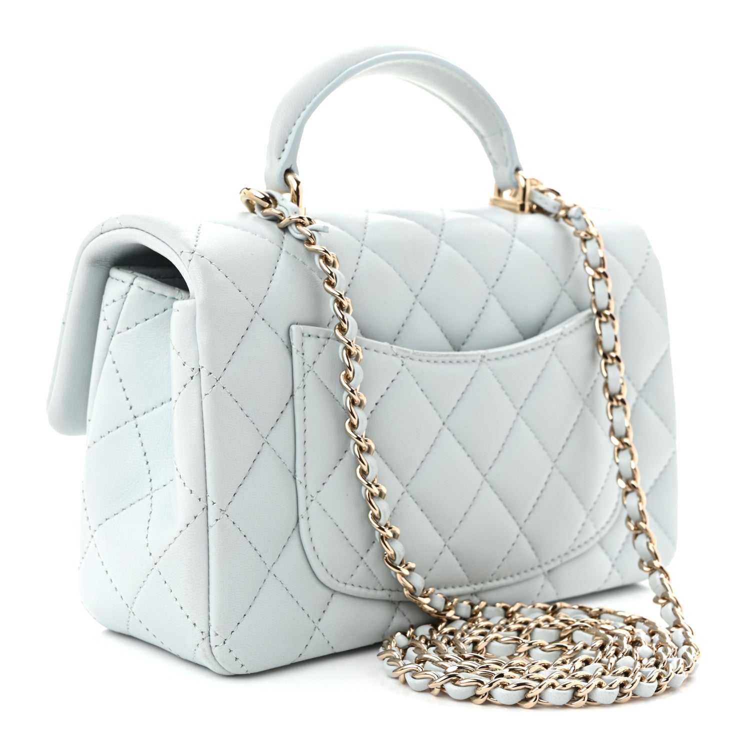 Chanel Lambskin Quilted Mini Top Handle Rectangular Flap Light Blue 3 of 10