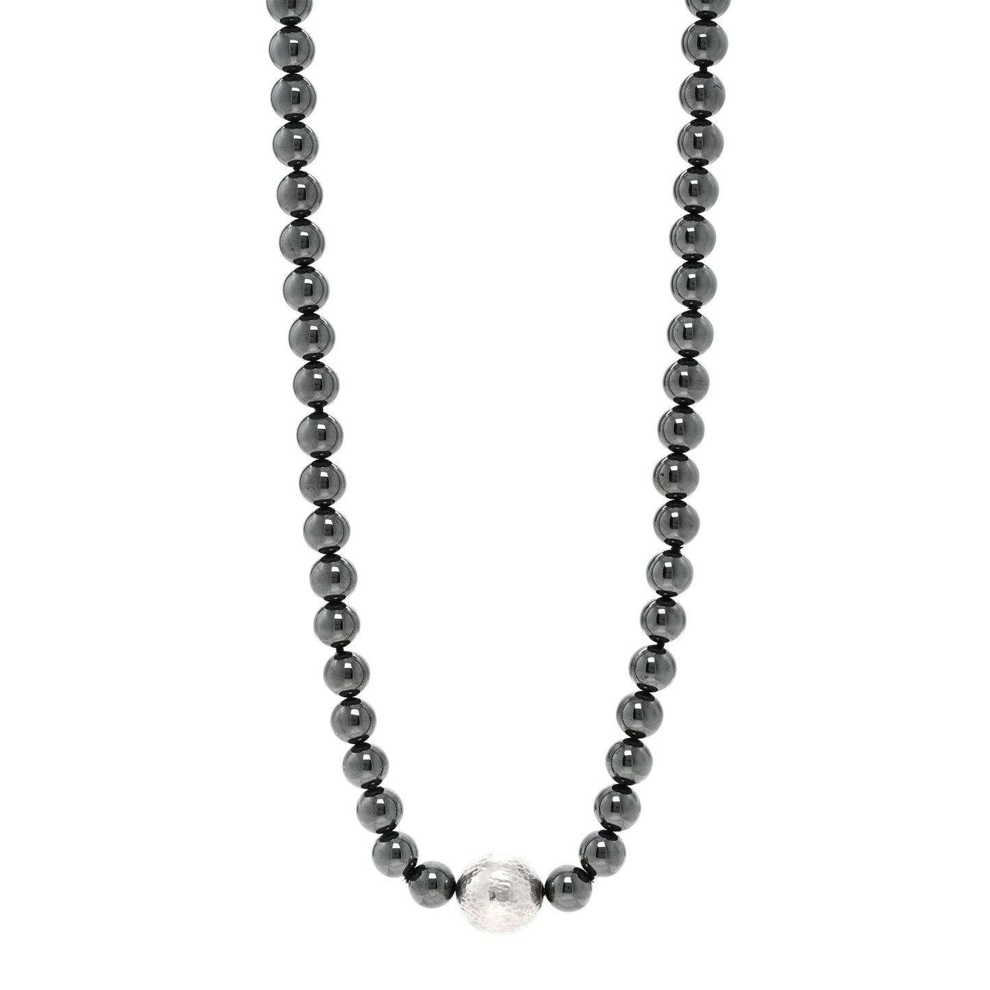 Sterling Silver Hematite Hammered Bead Station Necklace