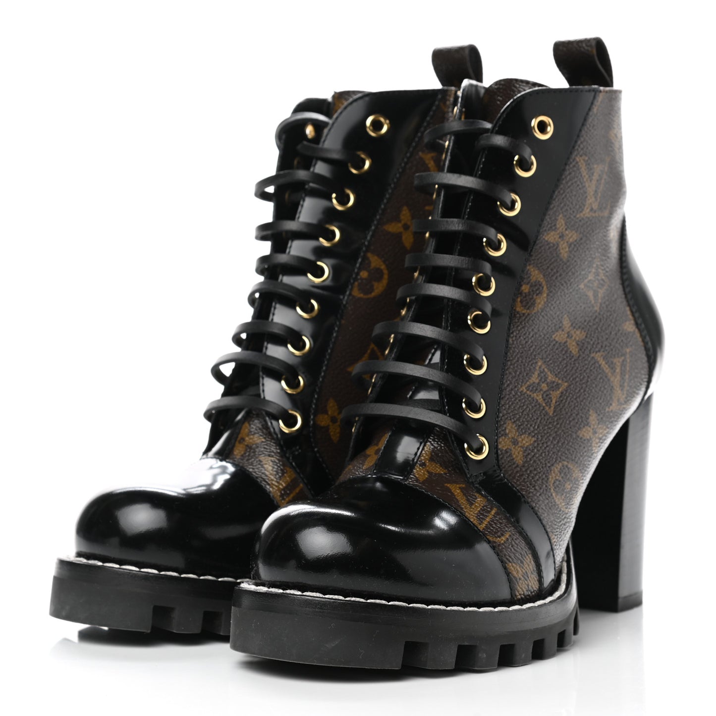 Patent Calfskin Monogram Star Trail Ankle Boots 39 Black