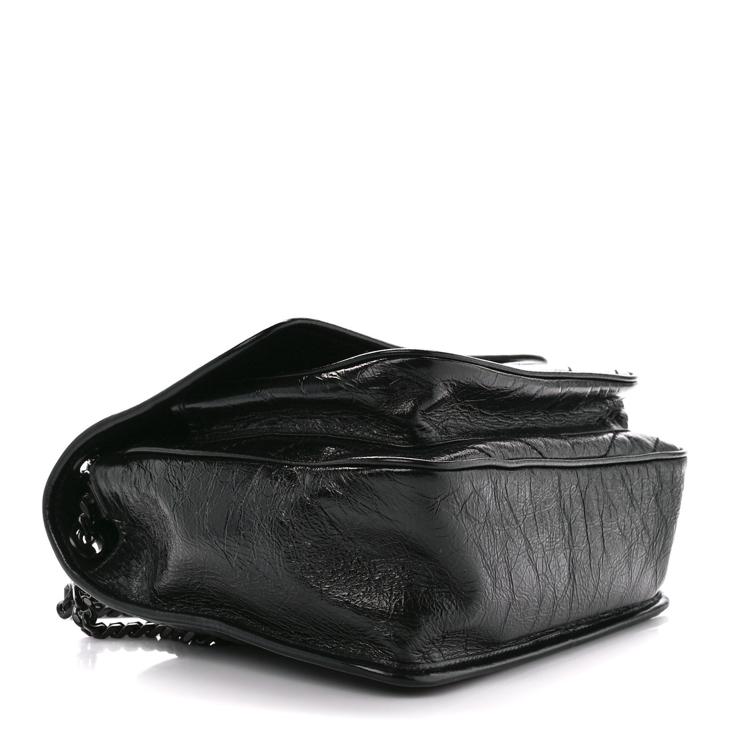 Crinkled Calfskin Matelasse Monogram Medium Niki Chain Satchel Black