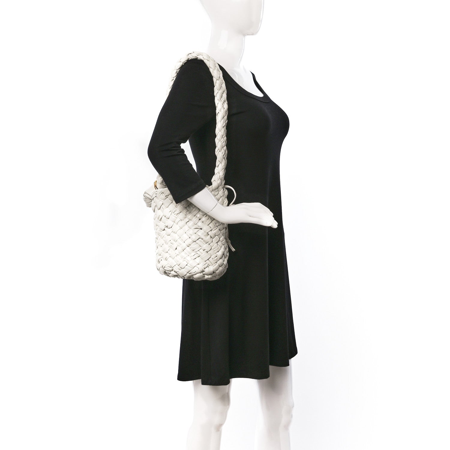 Bottega Veneta Calfskin Intrecciato Small Foulard Kalimero Bucket Bag Bone 2 of 9