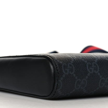 Gucci GG Supreme Monogram Web Small Flat Messenger Bag Black Grey 9 of 12