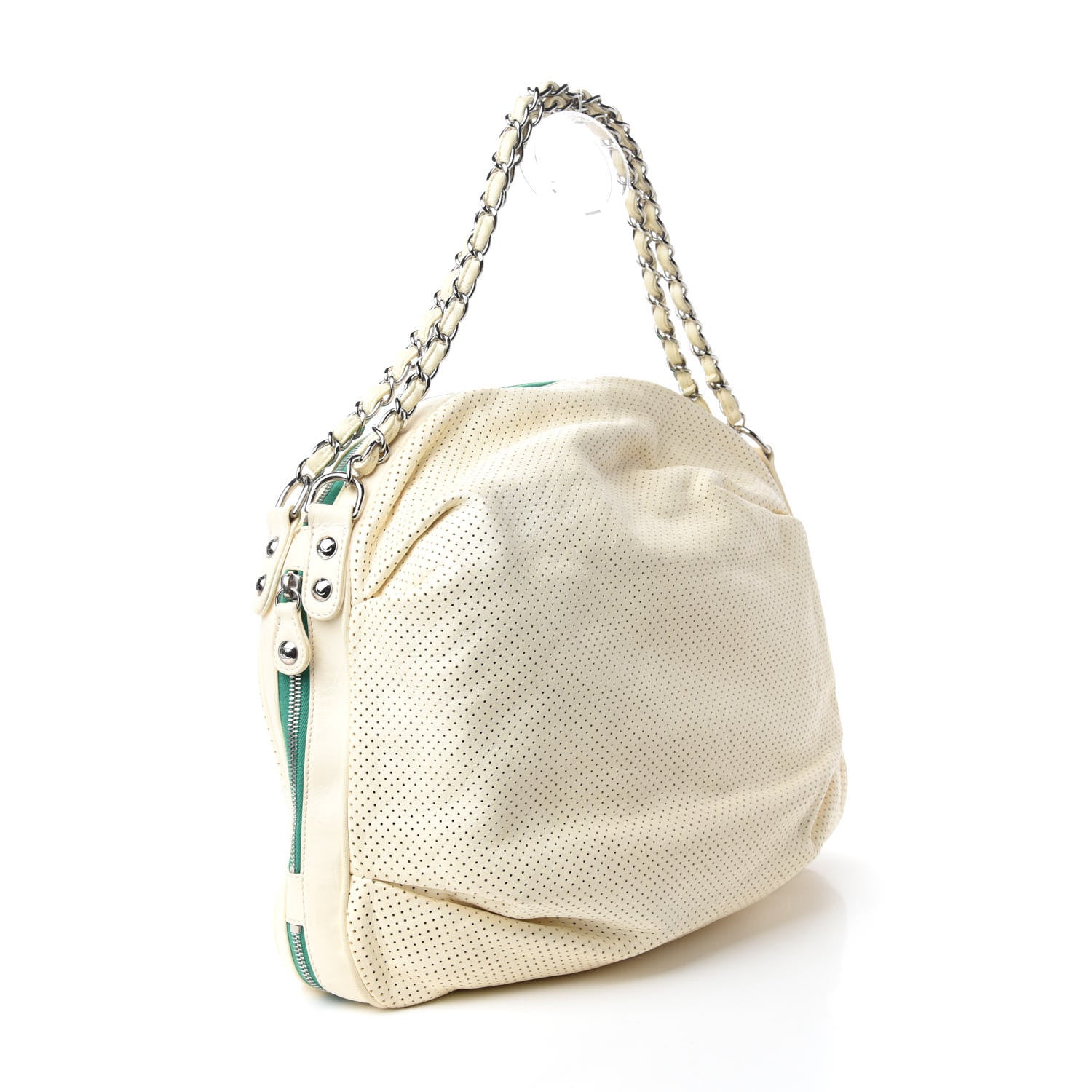 Chanel Lambskin Perforated Baseball Spirit Ligne Bag White Green 3 of 10