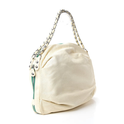 Chanel Lambskin Perforated Baseball Spirit Ligne Bag White Green 3 of 10