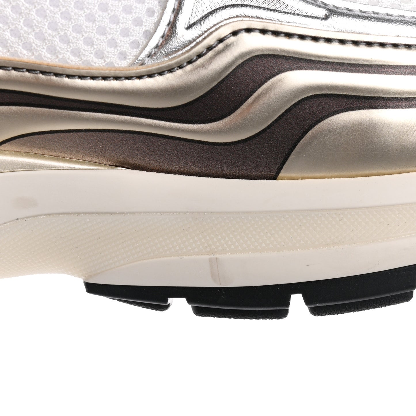 Fabric Laminated Calfskin Stretch CC Sneakers 36.5 White Gold Silver