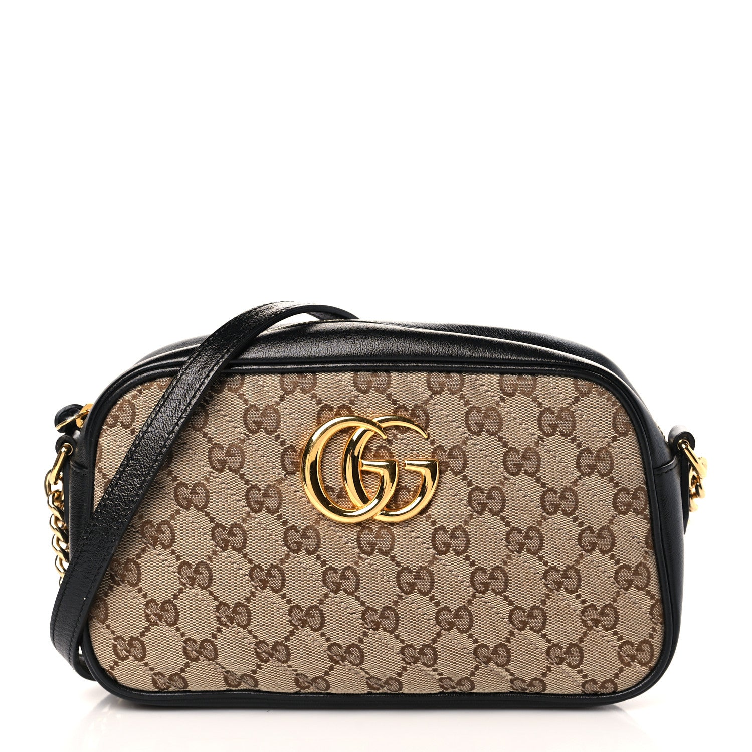 Gucci Monogram Matelasse Diagonal Small GG Marmont Chain Shoulder Bag Beige Black 1 of 9