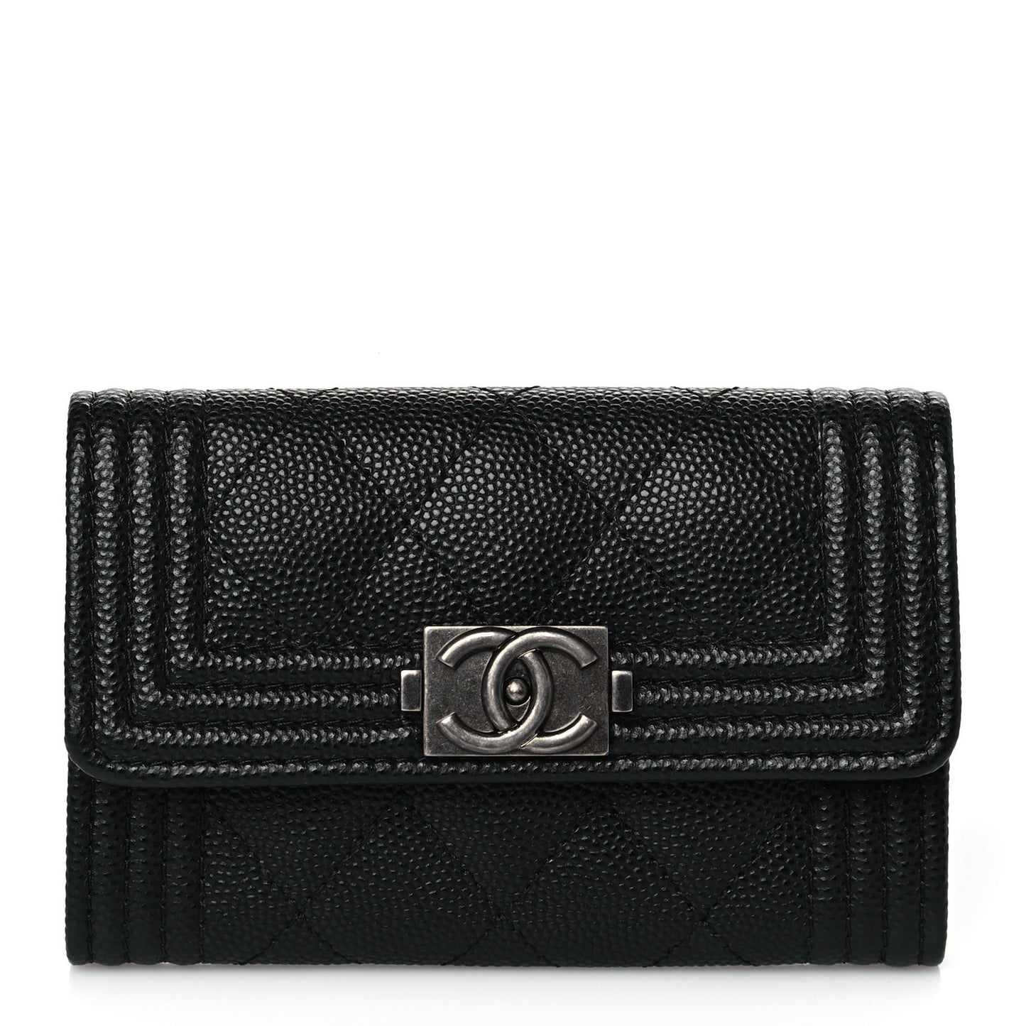Caviar Quilted Boy Flap Card Holder Black