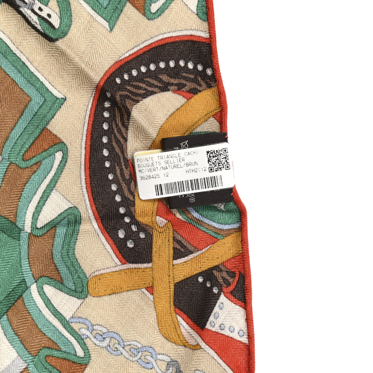 Cashmere Silk Bouquets Sellier Triangle Scarf Vert Naturel Brun