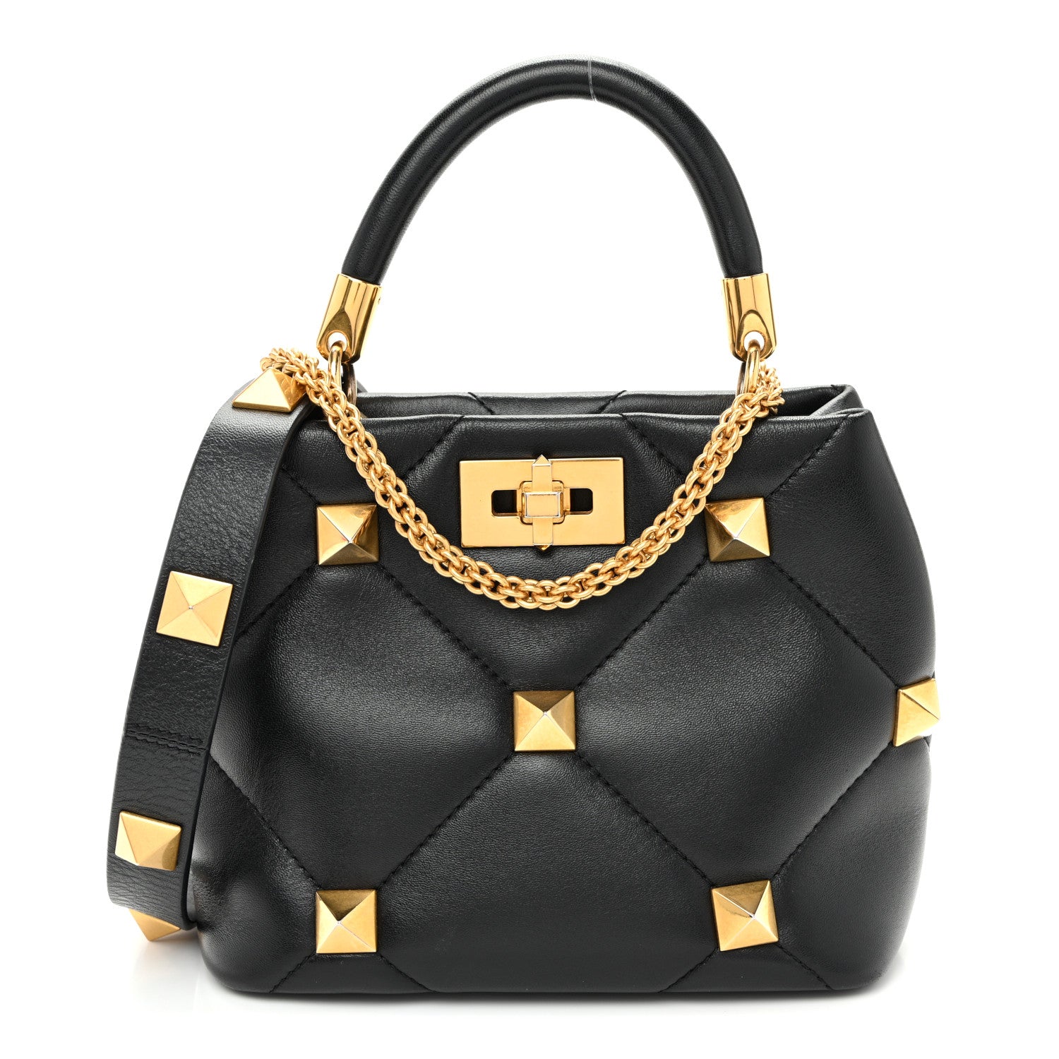 Valentino Garavani Nappa Small Roman Stud The Handle Bag Black 1 of 9