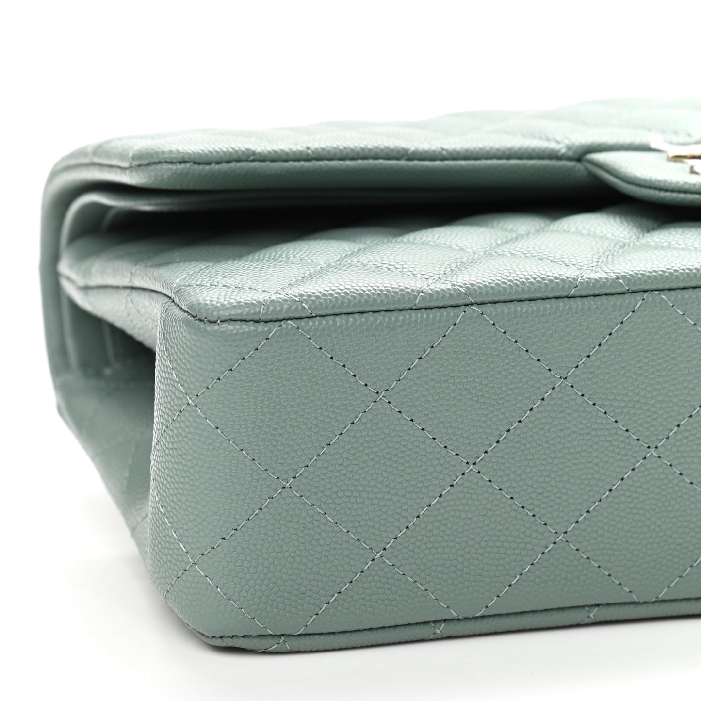 Caviar Quilted Medium Double Flap Green