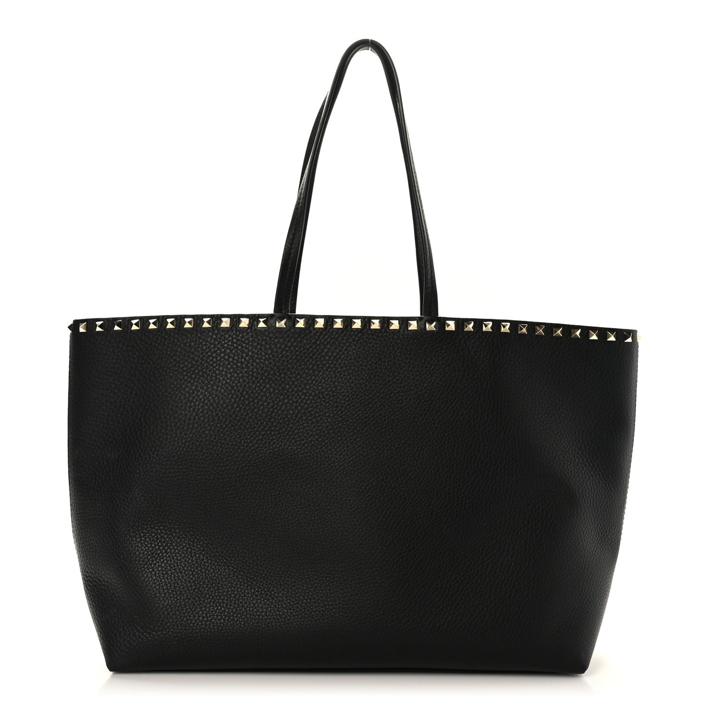 Grained Calfskin Rockstud Shoulder Tote Black
