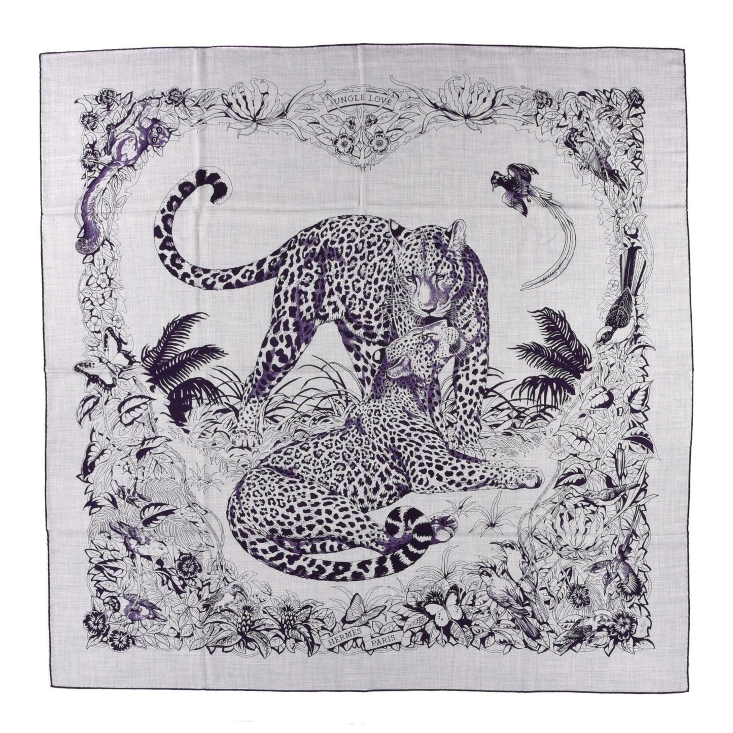 Cashmere Silk Jungle Love Tattoo Shawl 140 Gris Chine Iris