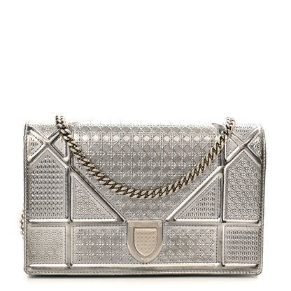 Christian Dior Metallic Patent Micro-Cannage Diorama Wallet on Chain Pouch Silver 1 of 11