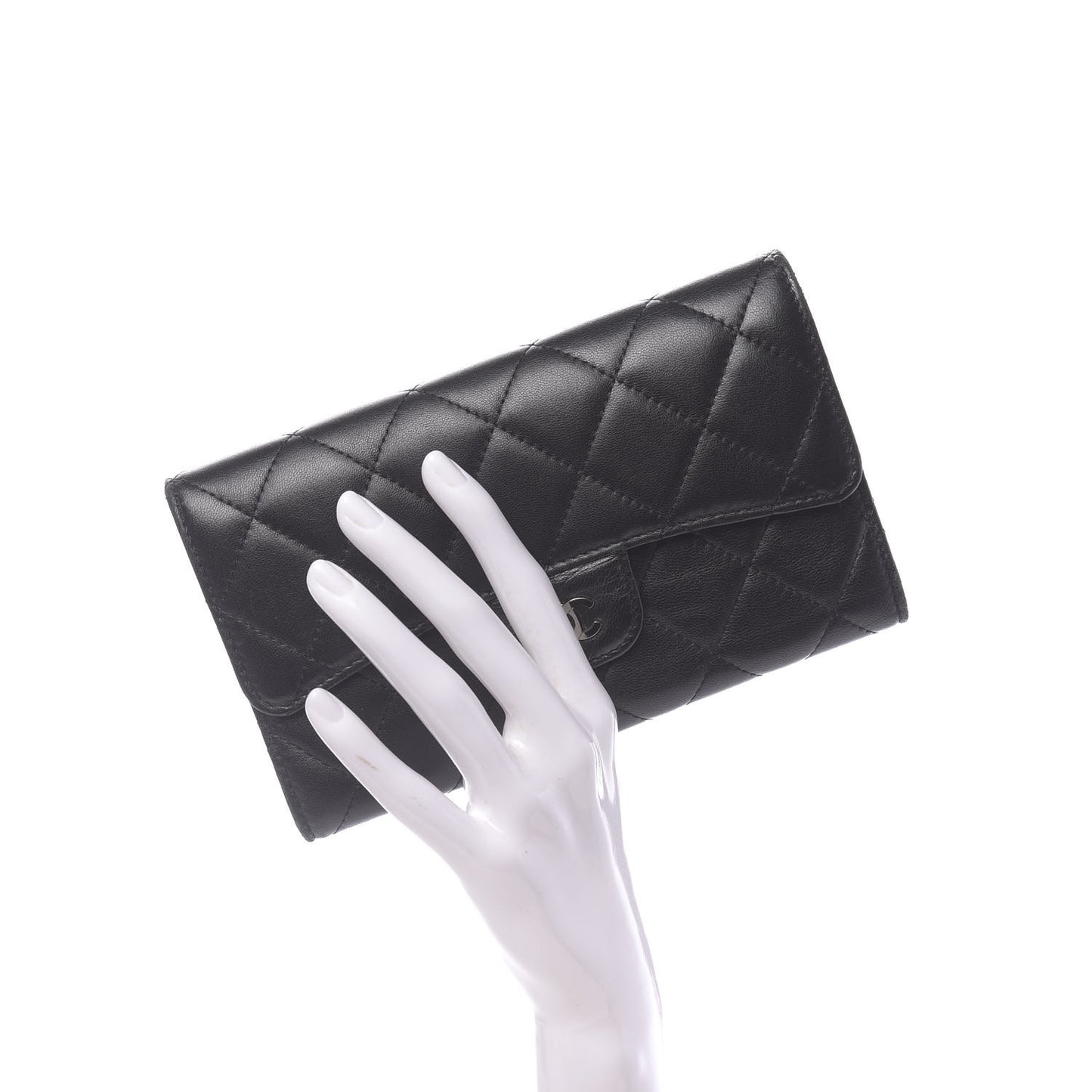 Lambskin Quilted Large Flap Wallet Black