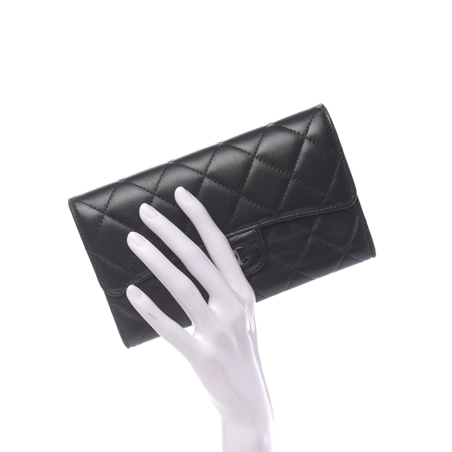 Chanel Lambskin Quilted Large Flap Wallet Black 2 of 12