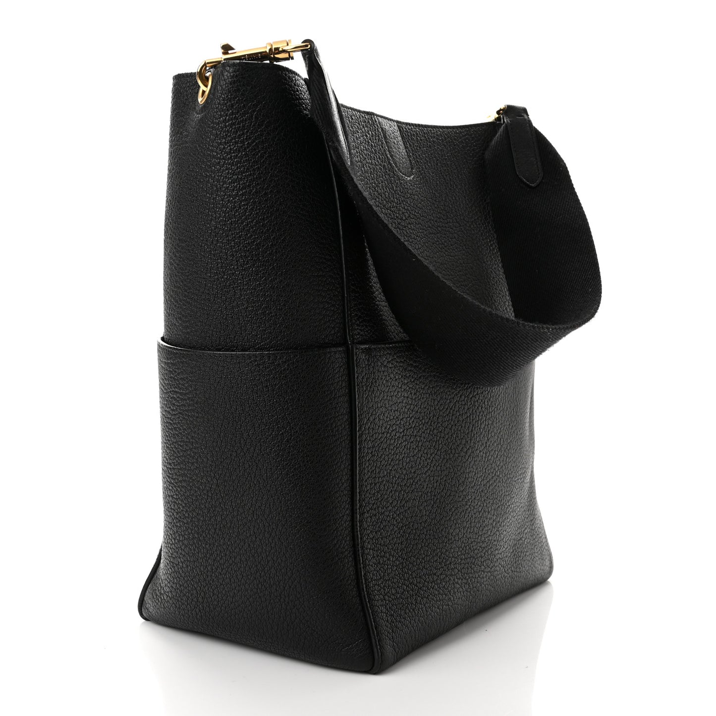 Soft Grained Calfskin Sangle Bucket Bag Black