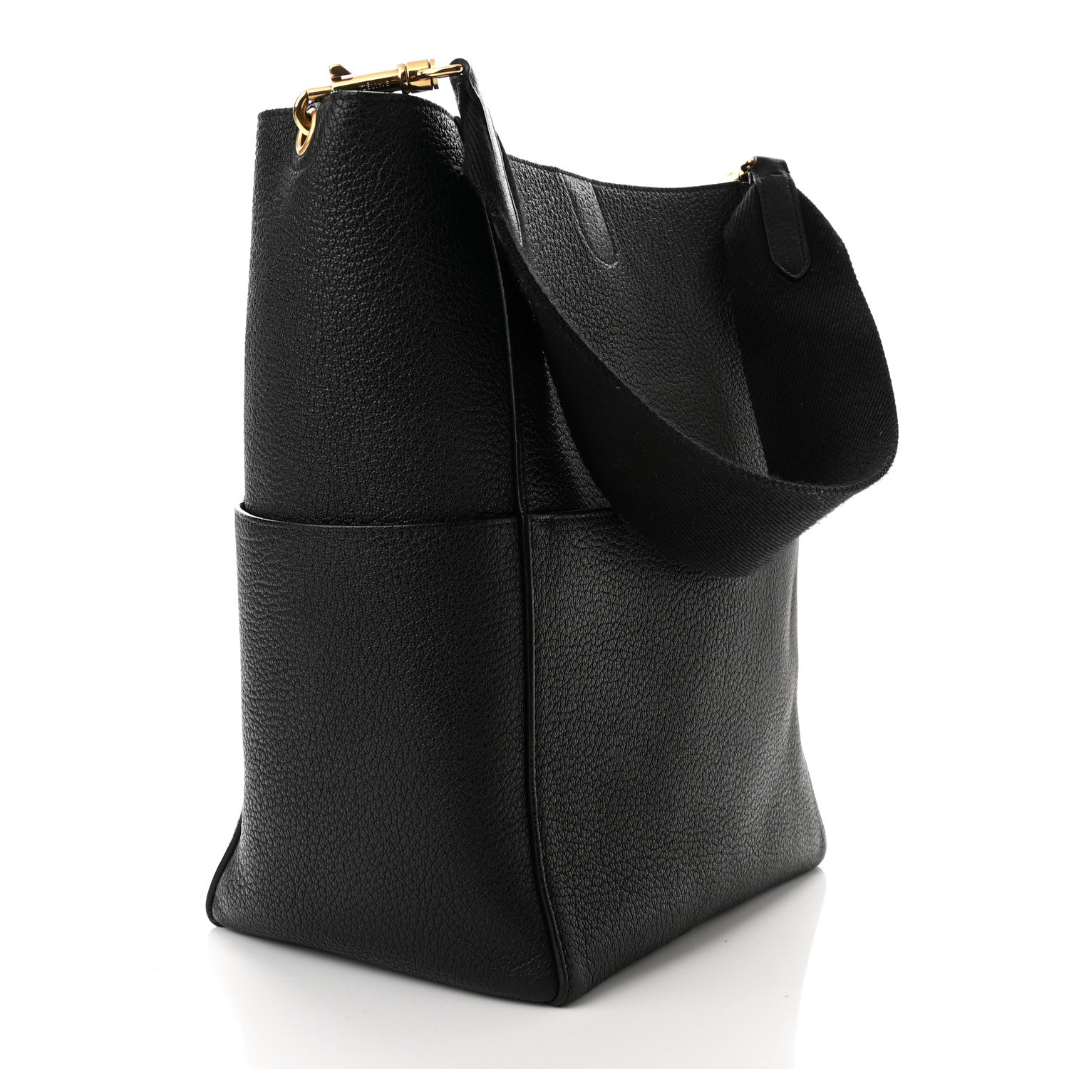 Celine Soft Grained Calfskin Sangle Bucket Bag Black 3 of 10