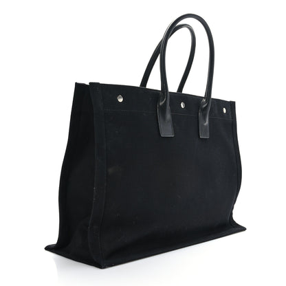 Saint Laurent Linen Calfskin Rive Gauche Tote Black 3 of 8