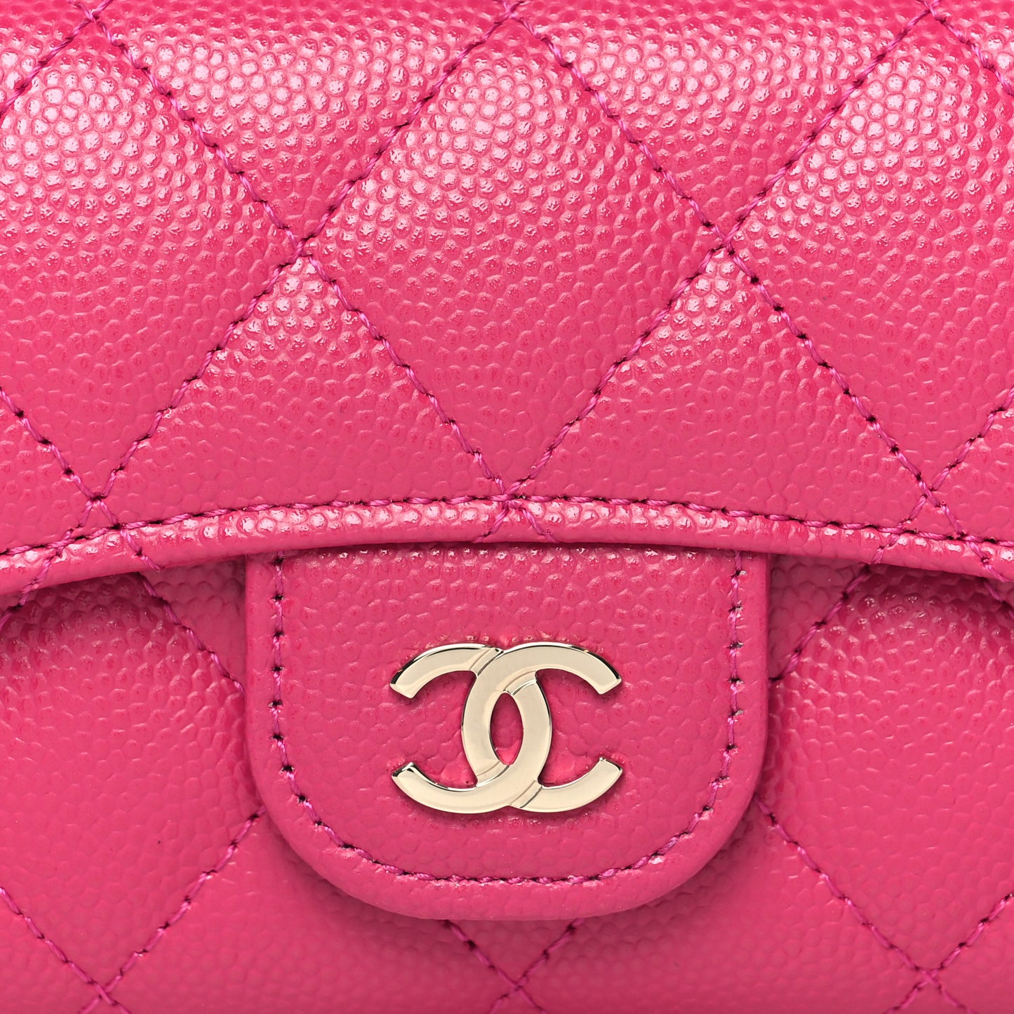 Caviar Quilted Flap Card Holder Wallet Dark Pink