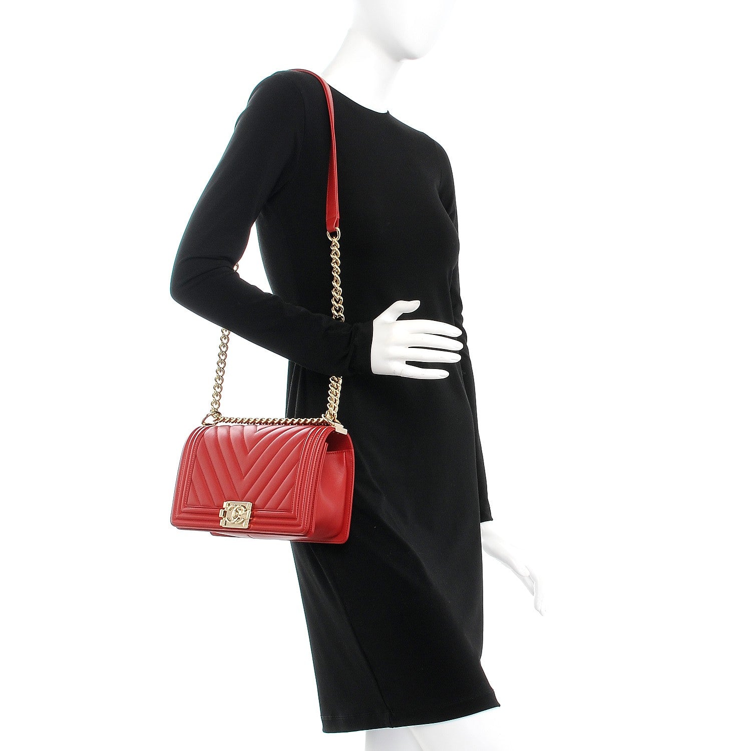 Chanel Calfskin Chevron Quilted Medium Boy Flap Red 2 of 8