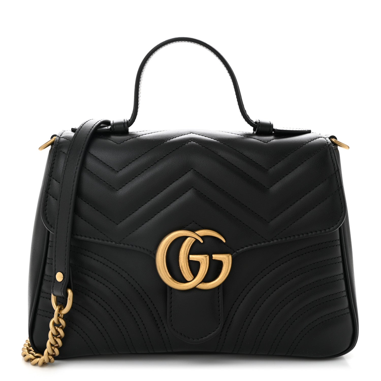 Gucci Calfskin Matelasse Small GG Marmont Top Handle Shoulder Bag Black 1 of 10