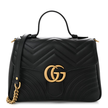 Gucci Calfskin Matelasse Small GG Marmont Top Handle Shoulder Bag Black 1 of 10