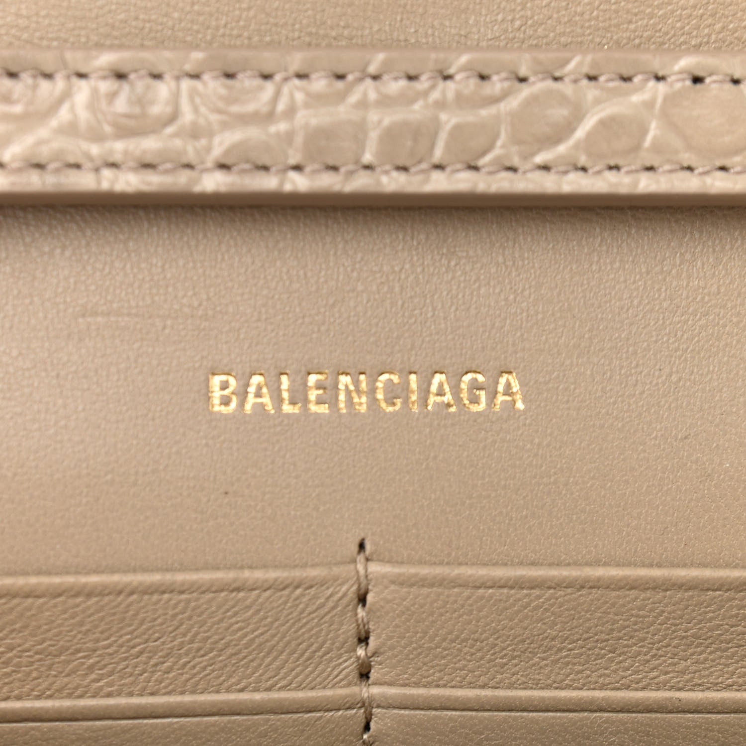 Balenciaga Shiny Calfskin Crocodile Embossed Hourglass Chain Bag Taupe 6 of 10