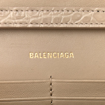 Balenciaga Shiny Calfskin Crocodile Embossed Hourglass Chain Bag Taupe 6 of 10