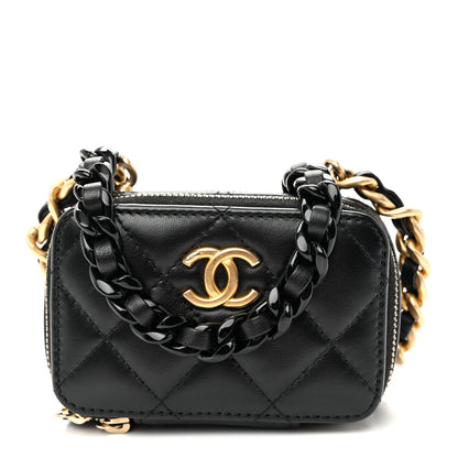 Chanel Lambskin Quilted Mini Lacquered Chain Clutch Black 1 of 10