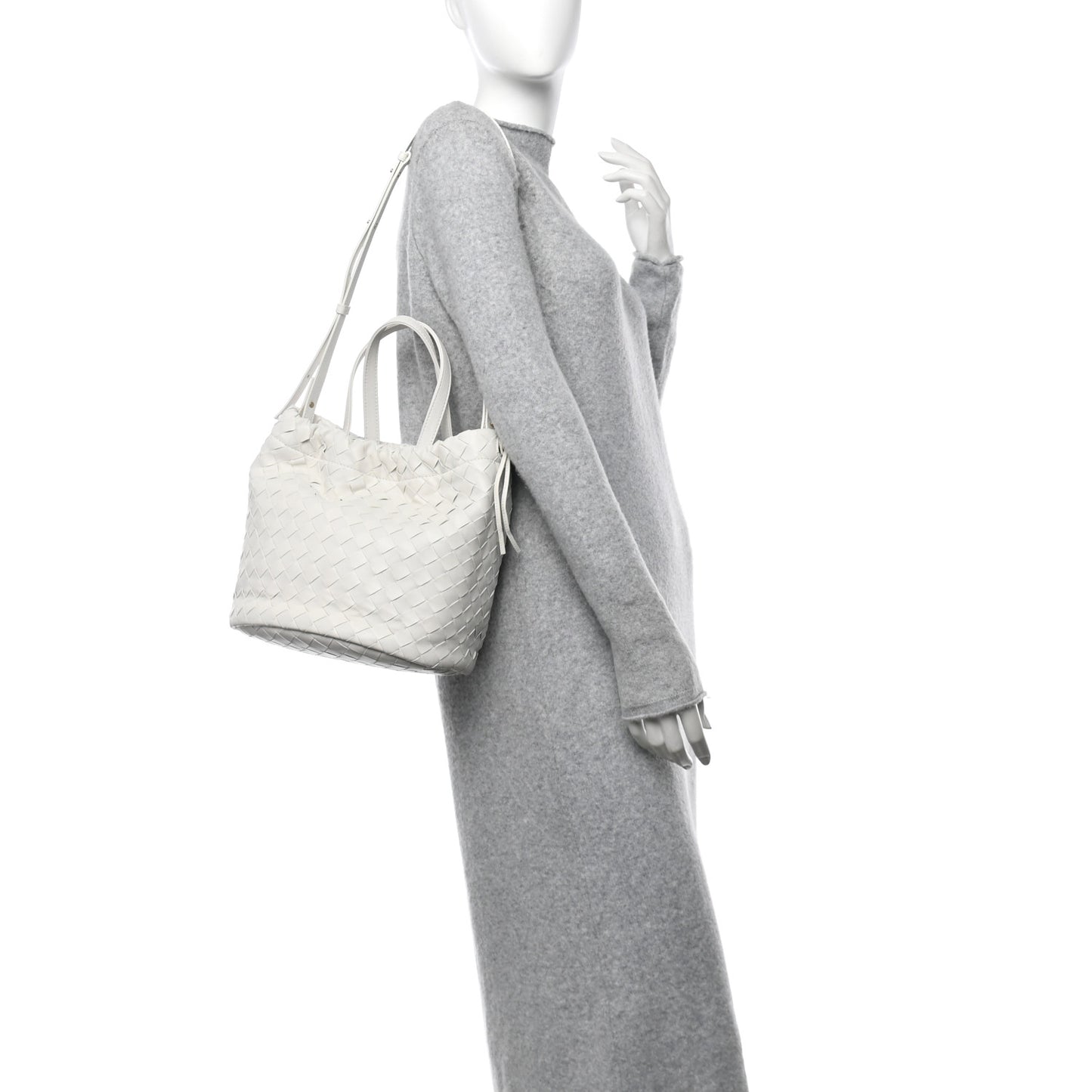 Calfskin Intrecciato Small Castello Bucket Bag White