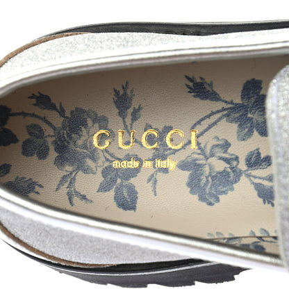 Gucci Mini Diamond Storm Silk Calfskin Womens Harald Horsebit 25mm Platform Loafers 36 Silver 7 of 9
