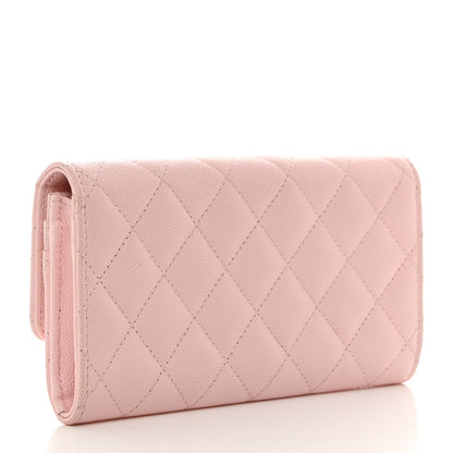 Chanel Caviar Quilted Crystal CC Large Gusset Flap Wallet Pink 3 of 8