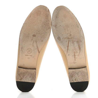 Chanel Lambskin Cap Toe CC Ballerina Flats 38 Beige Black 5 of 13