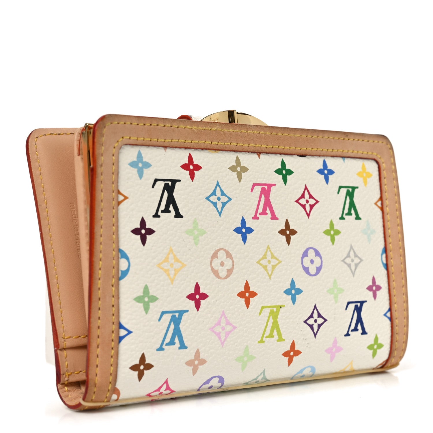 ルイヴィトン Louis Vuitton Monogram Multicolor French Purse Wallet White