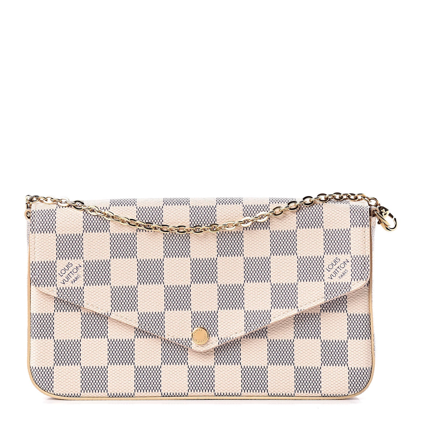 Damier Azur Pochette Felicie Chain Wallet Rose Ballerine