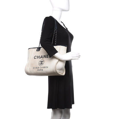 Chanel Woven Straw Raffia Small Deauville Tote White Navy 2 of 17