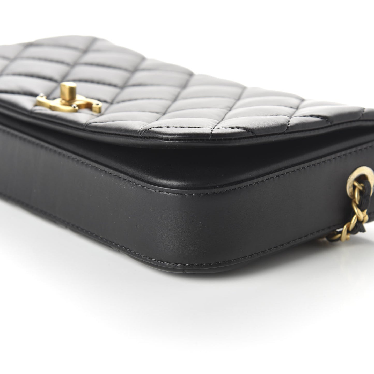Calfskin Quilted Nailed CC Flap Bag Black