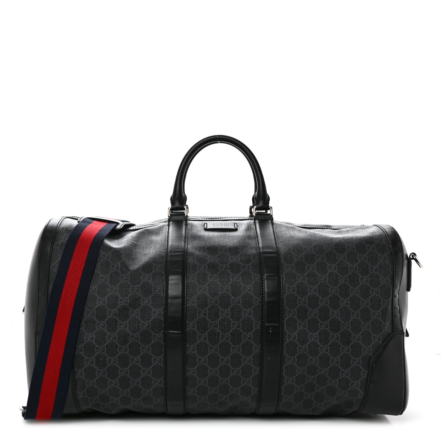 Gucci Soft GG Supreme Monogram Appia Calfskin Web Large Carry On Duffle Bag Black Grey 1 of 23