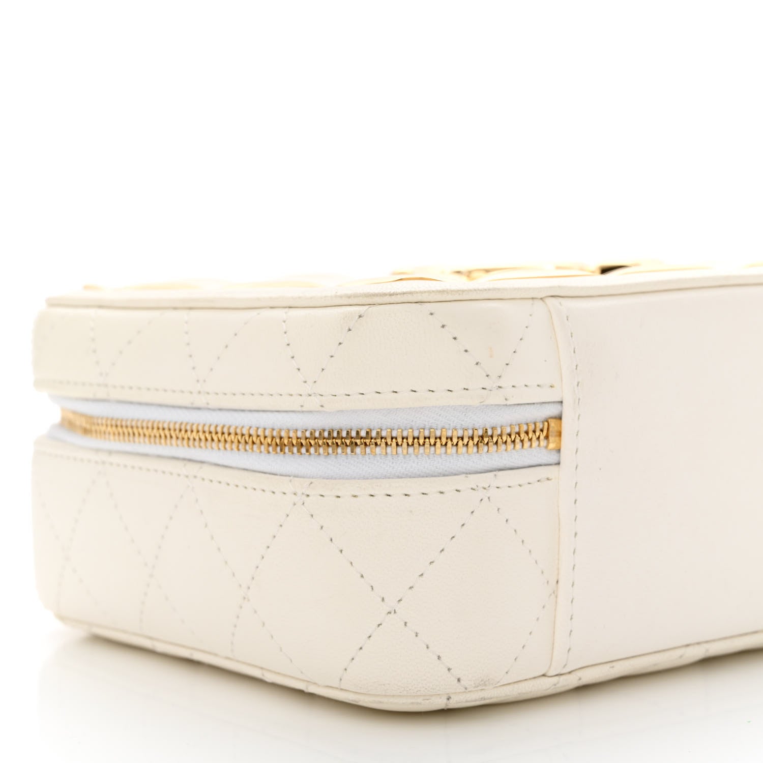 Chanel Lambskin Quilted Golden Plate Vanity Case White Gold 10 of 13