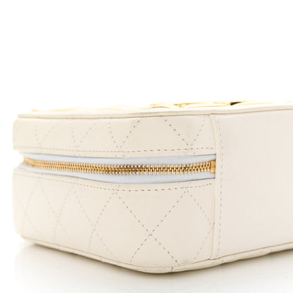 Chanel Lambskin Quilted Golden Plate Vanity Case White Gold 10 of 13