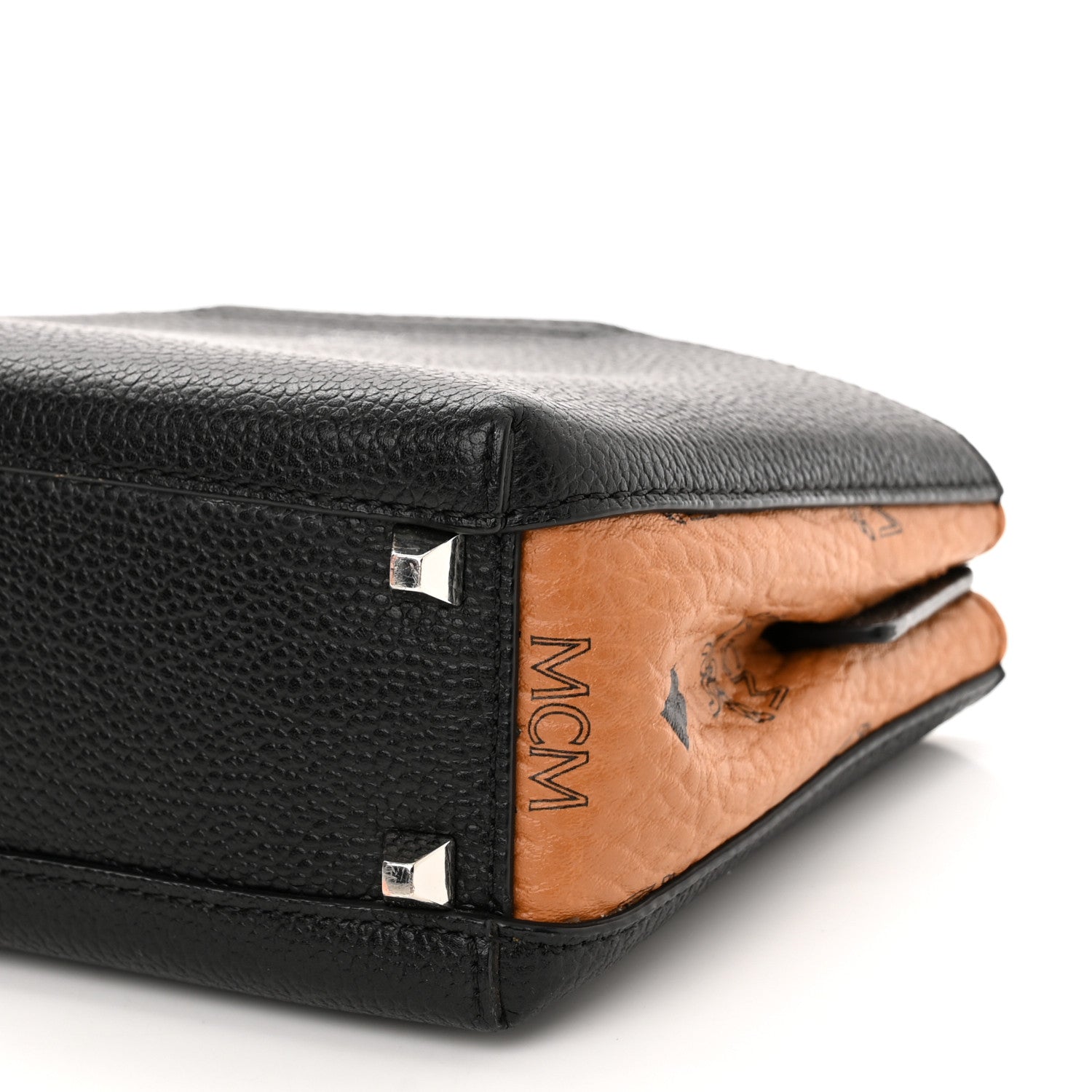 MCM Grained Calfskin Visetos Top Handle Crossbody Cognac Black 10 of 10