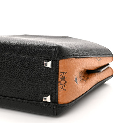 MCM Grained Calfskin Visetos Top Handle Crossbody Cognac Black 10 of 10