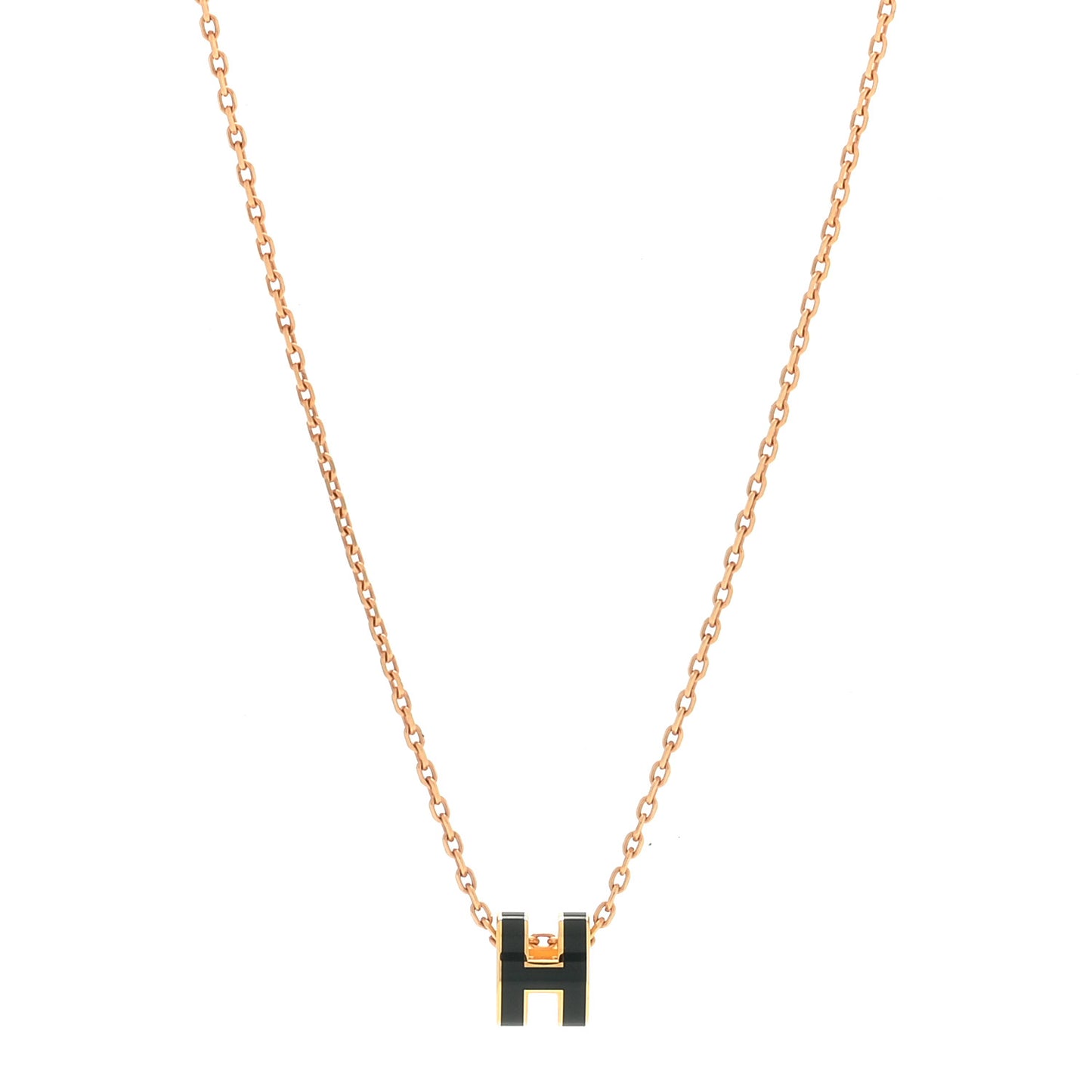 Lacquered Gold Mini Pop H Pendant Necklace Black
