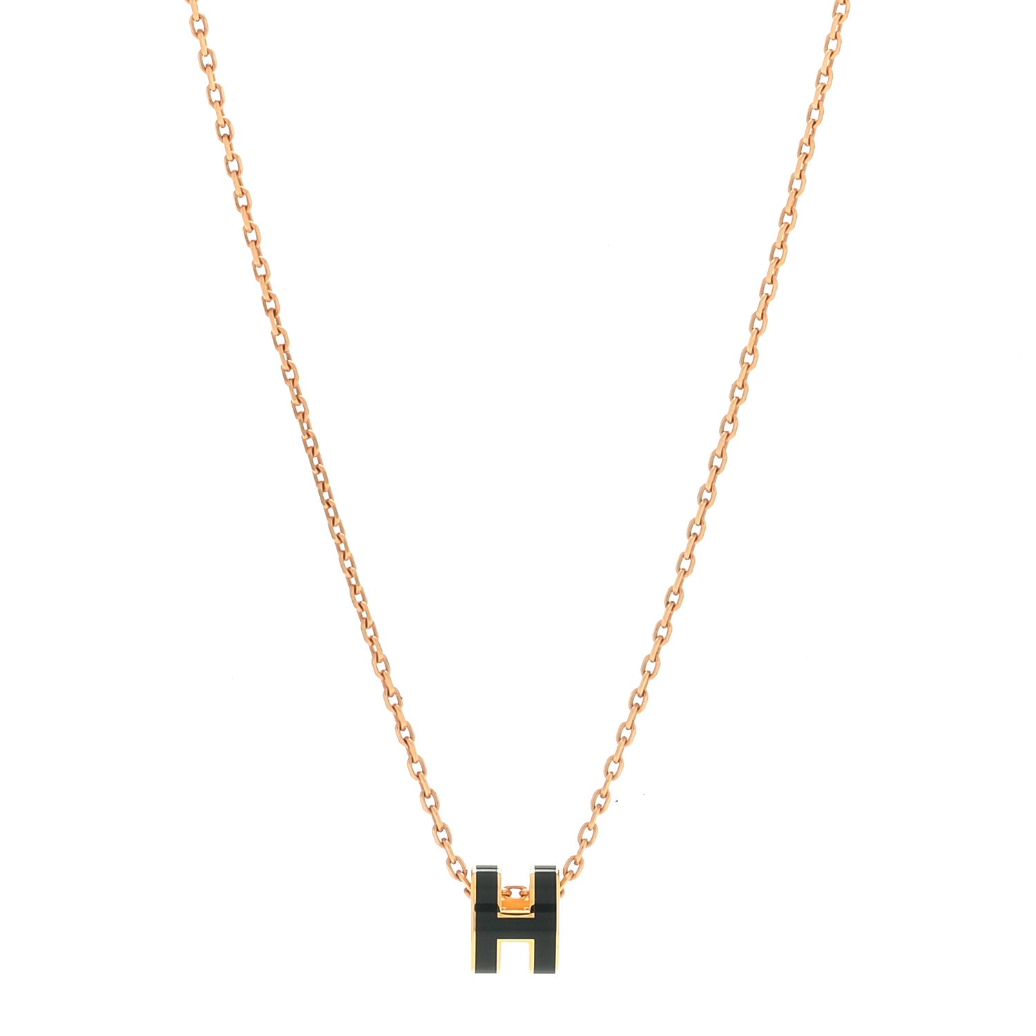 Hermes Lacquered Gold Mini Pop H Pendant Necklace Black 1 of 4