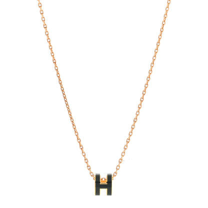 Hermes Lacquered Gold Mini Pop H Pendant Necklace Black 1 of 4