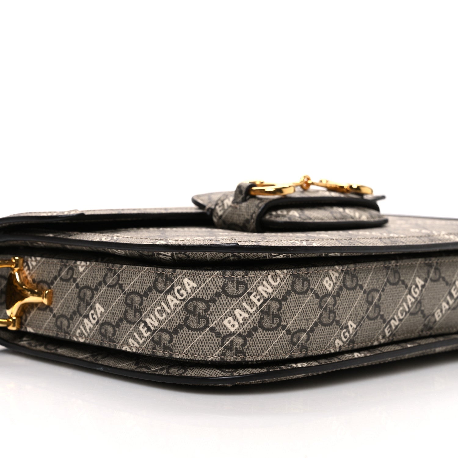Gucci X BALENCIAGA GG Supreme Monogram Logo Print Horsebit 1955 Shoulder Bag Beige Ebony 9 of 10