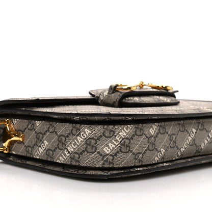 Gucci X BALENCIAGA GG Supreme Monogram Logo Print Horsebit 1955 Shoulder Bag Beige Ebony 9 of 10