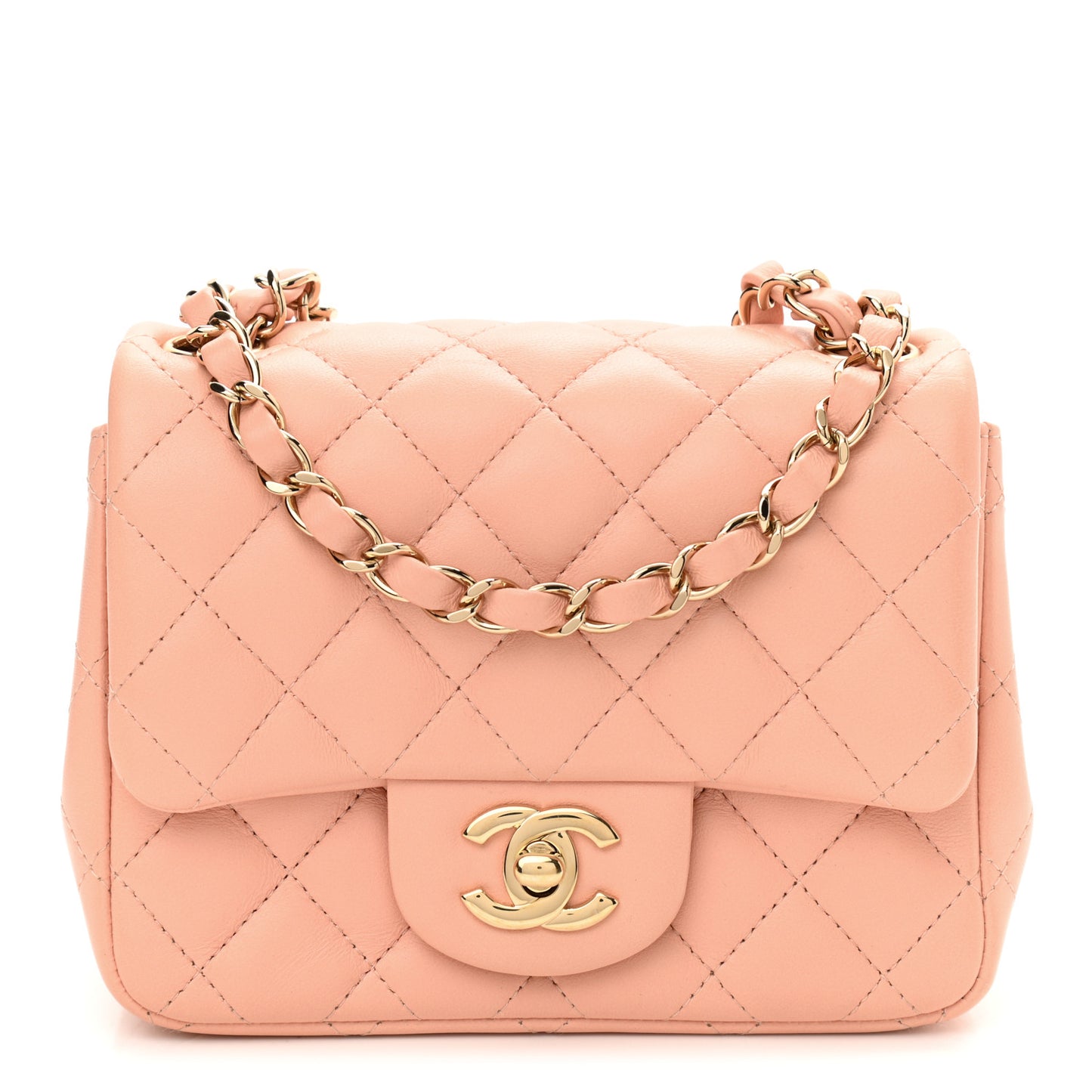 Lambskin Quilted Mini Square Flap Light Pink