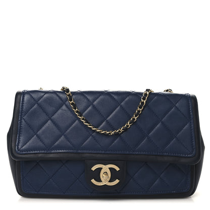 Chanel Calfskin Quilted Medium Graphic Flap Blue Black 1 of 10