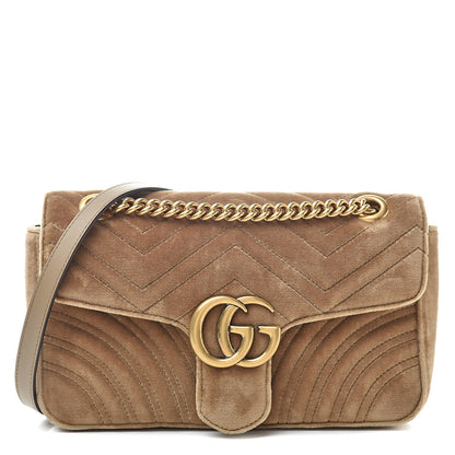 Gucci Velvet Matelasse Small GG Marmont Shoulder Bag Taupe 1 of 15